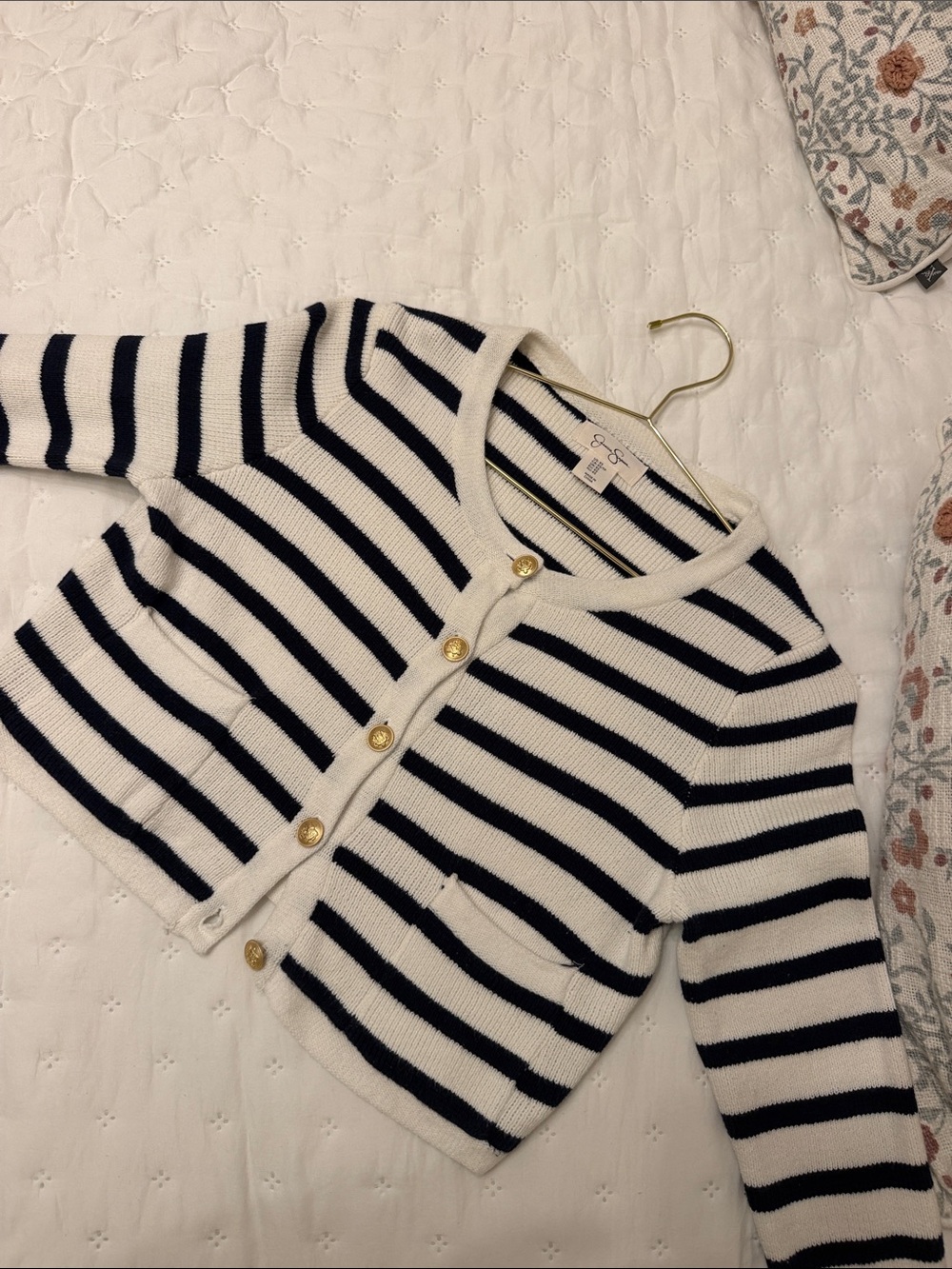 Jessica Simpson Navy and Cream Striped Button-Front Cardigan